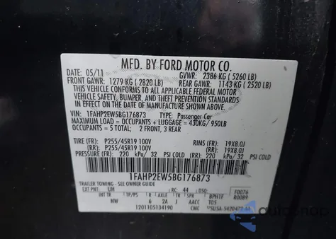 2011 Ford Taurus Sel from USA, damaged, VIN 1FAHP2EW5BG176873
